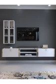 Myniture Home & Living Festival Tv Ünitesi G13000-1 Beyaz Parlak Gold Duvara Monte tv sehpası thumbnail 2