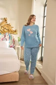 Aydoğan Kadın Suzi Büyük Beden Termal Mavi Pijama Takım 0686 - 2