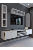 Myniture Home & Living Festival Tv Ünitesi G13006-1 Beyaz Parlak Gold Duvara Monte tv sehpası thumbnail 1