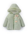 Baby Oyuncak Ayı İçi Kürklü Soft Kumaş Cepli Kapüşonlu Kışlık İçi Peluş Erkek Kız Bebek Mont Şişme - 4