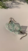 Transparan Su Yeşili Renkli Antik Sarı Aksesuar İçi Boş Kalp Şekil 4 Cm Epoksi Küpe El Yapımı - 5