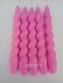 qosrix 5'li Açık Pembe Renk Italyan Burgulu Şamdan Soya Mumu Doğal Kokulu Uzun Çubuk Konik Burgu Spiral Mum - 1