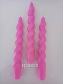 qosrix 3'lü Açık Pembe Renk Italyan Burgulu Şamdan Soya Mumu Doğal Kokulu Uzun Çubuk Konik Burgu Spiral Mum - 1