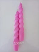 qosrix 2'li Açık Pembe Renk Italyan Burgulu Şamdan Soya Mumu Doğal Kokulu Uzun Çubuk Konik Burgu Spiral Mum - 2