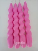qosrix 4'lü Açık Pembe Renk Italyan Burgulu Şamdan Soya Mumu Doğal Kokulu Uzun Çubuk Konik Burgu Mum Spiral thumbnail 1