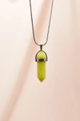 Peridot Doğal Taşı Zincirli El Yapımı Tasarımlı Kolye Uç: 3,5 cm Zincir: 20 cm Kutulu - 1