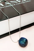 Lapis Lazuri Doğal Taşı Zincirli El Yapımı Kolye Uç: 2 cm Zincir: 20 cm Kutulu - 3