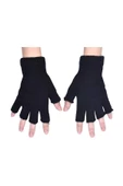 Yarım Parmak Kesik Siyah Eldiven Unisex 1 Çift Sıcak Tutan Yün Kışlık Kadın Erkek thumbnail 1