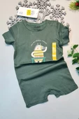 Yazlık %100 Pamuk Haki Yeşil Kısa Kol ÇıtÇıtlı Bebek Tulum Hellobaby Ebebek Badi 1 Adet - 2