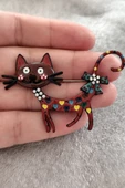 Neşeli Kedi Figürlü Canlı Renkli Broş thumbnail 5