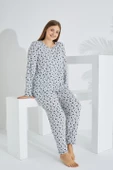 %100 Pamuk Uzun Kol Büyük Beden Kadın Pijama Takımı 98280BB - 3