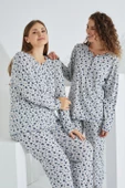 %100 Pamuk Uzun Kol Büyük Beden Kadın Pijama Takımı 98280BB - 5