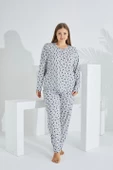%100 Pamuk Uzun Kol Büyük Beden Kadın Pijama Takımı 98280BB - 2