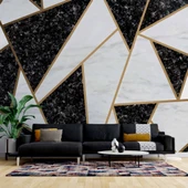 Siyah Beyaz Üçgen Mermer Desenli Duvar Kağıdı Baskı thumbnail 1