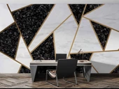 Siyah Beyaz Üçgen Mermer Desenli Duvar Kağıdı Baskı thumbnail 4