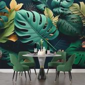 Yeşil Yaprak Desenli Duvar Kağıdı Baskı thumbnail 5