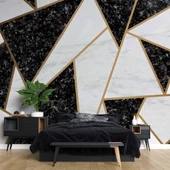 Siyah Beyaz Üçgen Mermer Desenli Duvar Kağıdı Baskı thumbnail 2