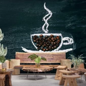Kahve Bardağı Temalı Cafe Duvar Kağıdı Baskı - 1