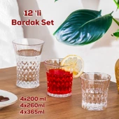 Porsima 234 12'li Cam Bardak Seti - Su, Kahve, Meşrubat Bardağı - Su, Bardak Takımı 200ml - 260ml - 365ml - 2