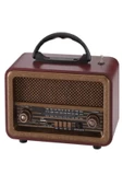 NNS Taşınabilir Nostaljik Fm Radyo Bluetooth Tf Kart Usb Destekli Ahşap Kasa Radyo - Koyu Ahşap - 1