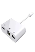 ULTRATEKNO Iphone 7 8 X 11 11 Pro 12 13 13 14 Pro Max ve Ipad Uyumlu Usb Ethernet Lightning Şarj Adaptörü 3in1 - 1