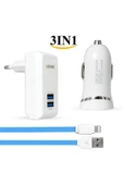 ULTRATEKNO Apple 3in1 Araç Şarjı + Duvar Şarjı + Iphone Şarj Kablosu - 1