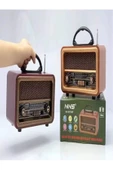 NNS Taşınabilir Nostaljik Fm Radyo Bluetooth Tf Kart Usb Destekli Ahşap Kasa Radyo - Koyu Ahşap - 4