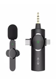 ULTRATEKNO Kablosuz 3in1 Type C - Lightning- 3,5 Mm Tekli Mikrofon Cep Telefonu Yaka Mikrofonu - 1