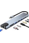 ULTRATEKNO Shaza 8in1 Usb Type-c Hub Port Adaptör Hdmı Usb Ethernet Pd Girişli, Gri - 1