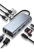 BAYINDIRELEKTRONİK Macbook Pro Air Type C Hub Pd Şarj HDMI Sd Network VGA Girişli 11 In 1 Çevirici Dönüştürücü - 2