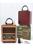 NNS Taşınabilir Nostaljik Fm Radyo Bluetooth Tf Kart Usb Destekli Ahşap Kasa Radyo - Koyu Ahşap - 3