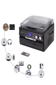 ULTRATEKNO Hepsi Bir Arada elektrikli Vintage Plak Çalar CD Çalar Kaset USB Bluetooth Tf Aux Kumandalı Pikap - 6
