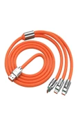 BAYINDIRELEKTRONİK Süper Hızlı 120W 6A Sıvı Silikon Metal Uçlu Led Işıklı Micro Type-C iPhone 3 in1 Şarj Kablosu 1.2M - 1