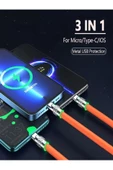 BAYINDIRELEKTRONİK Süper Hızlı 120W 6A Sıvı Silikon Metal Uçlu Led Işıklı Micro Type-C iPhone 3 in1 Şarj Kablosu 1.2M - 6
