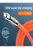 BAYINDIRELEKTRONİK Süper Hızlı 120W 6A Sıvı Silikon Metal Uçlu Led Işıklı Micro Type-C iPhone 3 in1 Şarj Kablosu 1.2M - 7