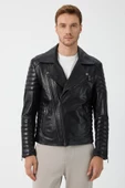 Biker Siyah Deri Mont - 1
