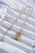 Eskitme Altın Renk Pembe Mineli Kalp Figürlü Tarot Kolye - EBJ240920W28215 thumbnail 2