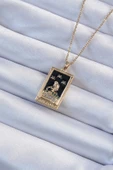 Altın Renk Zirkon Taşlı Siyah Mineli Kız Figürlü Tarot Kolye - EBJ240920W28211 thumbnail 1