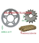 Mondial Drift L 125 Zincir Dişli Seti Oringli Gold Zincir ARKA 42 Dişli - ÖN 15 Dişli ARASMOTO - 1