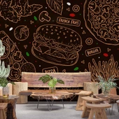 Hamburger Temalı Cafe Duvar Kağıdı Baskı thumbnail 1