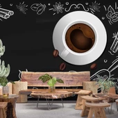 Kahve Desenli Cafe Duvar Kağıdı Baskı - 1