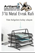 Masa Üstü Siyah Fileli Kalemlik ve 3 Katlı Evrak Rafı 4 Parça 1 Paket 4 lü Masa Üstü Düzenleyici Kalemlik Küp Notluk Ataşlık - 3