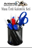 Masa Üstü Siyah Fileli Kalemlik ve 3 Katlı Evrak Rafı 4 Parça 1 Paket 4 lü Masa Üstü Düzenleyici Kalemlik Küp Notluk Ataşlık - 7