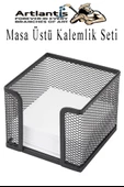 Masa Üstü Siyah Fileli Kalemlik ve 3 Katlı Evrak Rafı 4 Parça 1 Paket 4 lü Masa Üstü Düzenleyici Kalemlik Küp Notluk Ataşlık - 5