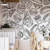 Fast-Food Desenli Cafe Duvar Kağıdı Baskı - 2