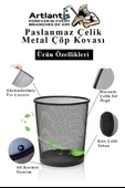 Masa Üstü Siyah Fileli Kalemlik Çöp Kovası ve 3 Katlı Evrak Rafı 5 Parça 1 Paket 5 li Masa Üstü Düzenleyici Kalemlik Küp Notluk Ataşlık - 5
