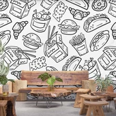 Fast-Food Desenli Cafe Duvar Kağıdı Baskı - 1