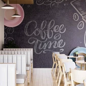 Cafe Desenli-Yazılı Duvar Kağıdı Baskı - 2