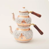 Erzincan El İşlemeli Bakır ÇAYDANLIK NO:2 BEYAZ - 5