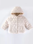 Havalı Kapitone Detaylı Düğmeli Cepli İçi Kürklü Kapüşonlu Kışlık İçi Peluş Kız Bebek Mont Şişme - 1